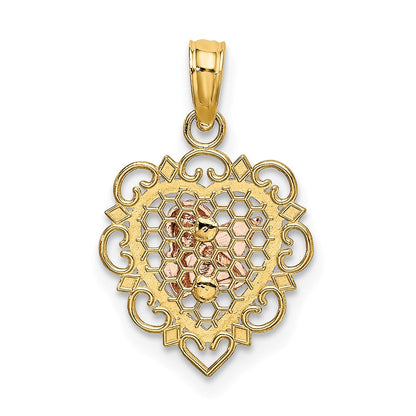 14K Bicolor mit Weiß Rhodium Klein Engel in Herz Charm
