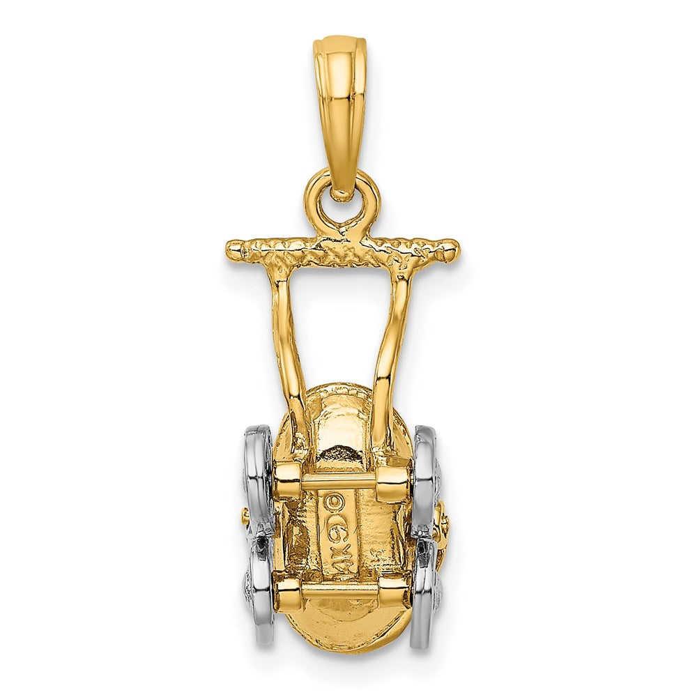 14K Gelb- und Rhodiumgold 3D-Kinderwagen-Charm mit Rhodium und beweglichen Rädern