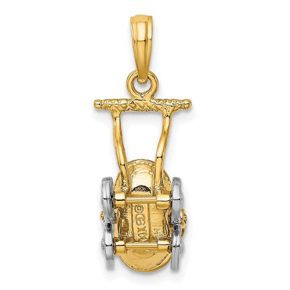14K Gelb- und Rhodiumgold 3D-Kinderwagen-Charm mit Rhodium und beweglichen Rädern
