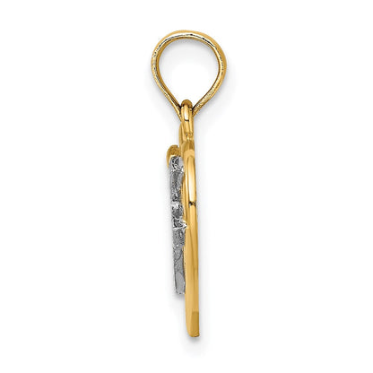 14K Gelb & Rhodium mit Kreuz in Herz Charm