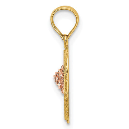 14K Bicolor Herz mit Blume Inside Charm