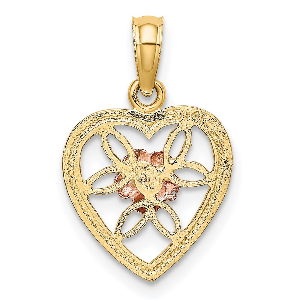 14K Bicolor Herz mit Blume Inside Charm