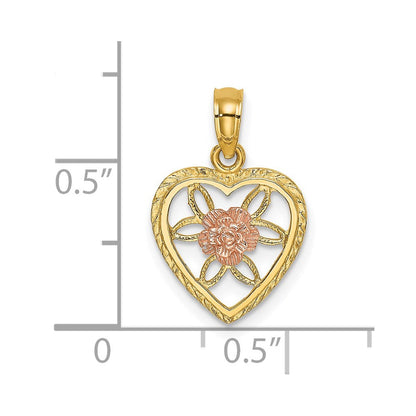 14K Bicolor Herz mit Blume Inside Charm