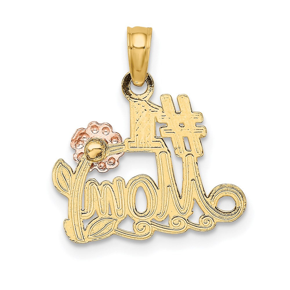 14K Bicolor #1 Mama Schreibschrift mit Blume Charm