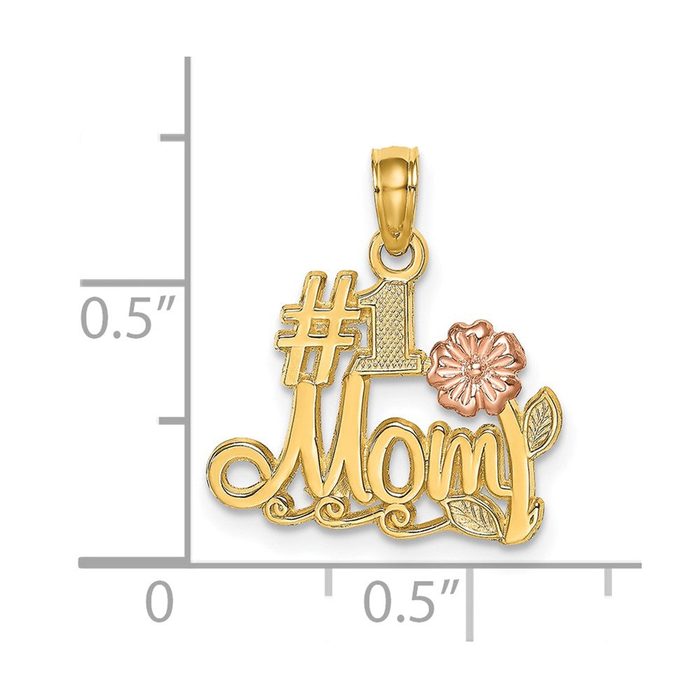 14K Bicolor #1 Mama Schreibschrift mit Blume Charm