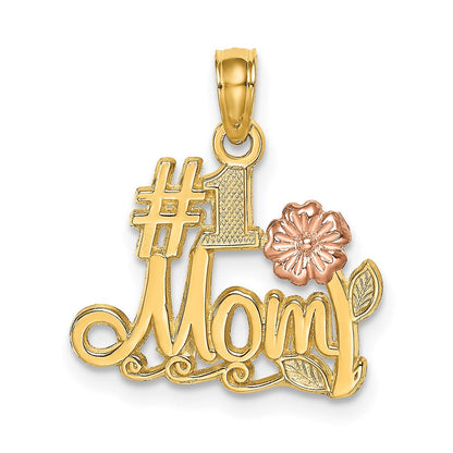14K Bicolor #1 Mama Schreibschrift mit Blume Charm