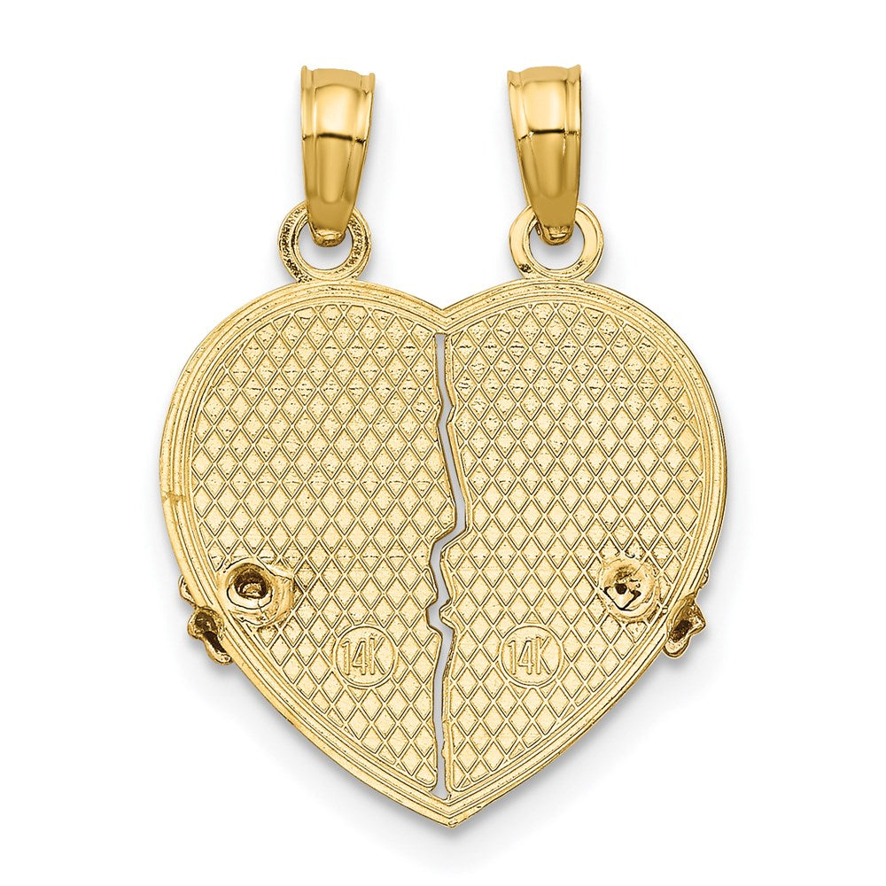 14K Bicolor-Gold BIG SIS-LIL SIS Herz-Anhänger zum Auseinanderbrechen