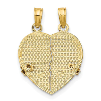 14K Bicolor-Gold BIG SIS-LIL SIS Herz-Anhänger zum Auseinanderbrechen