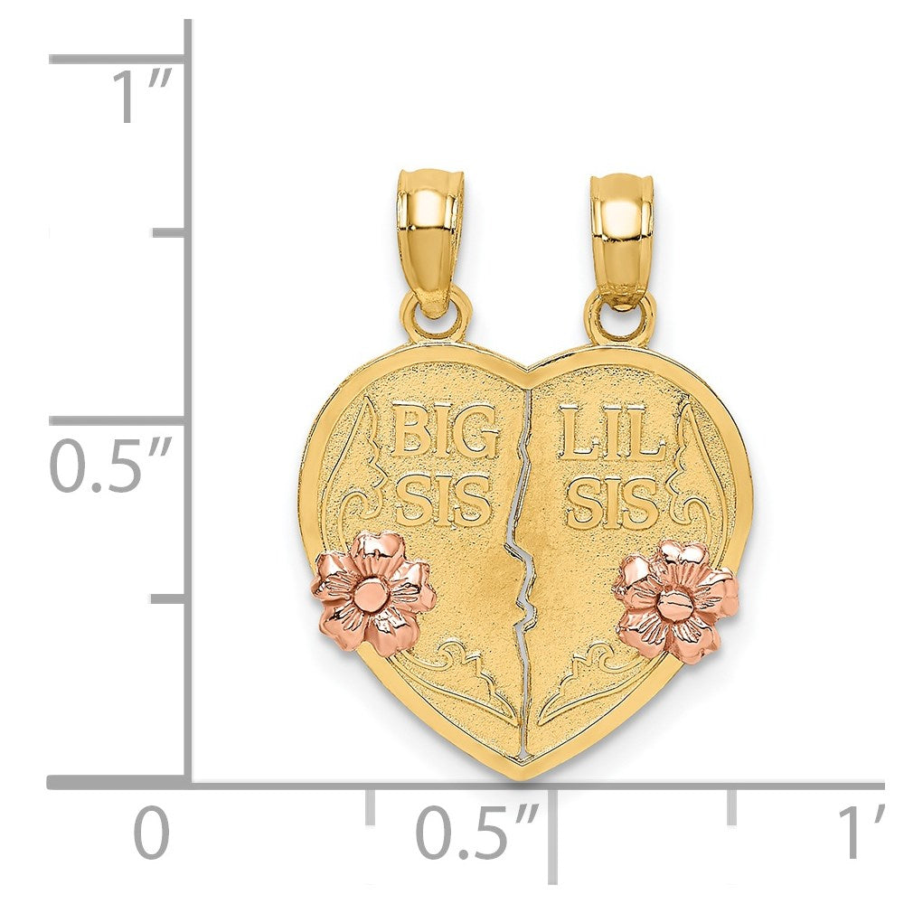 14K Bicolor-Gold BIG SIS-LIL SIS Herz-Anhänger zum Auseinanderbrechen