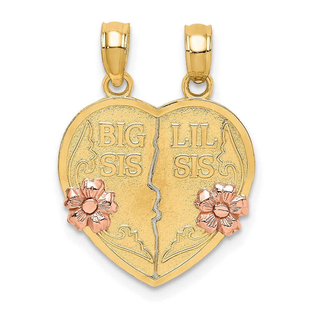 14K Bicolor-Gold BIG SIS-LIL SIS Herz-Anhänger zum Auseinanderbrechen