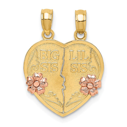 14K Bicolor-Gold BIG SIS-LIL SIS Herz-Anhänger zum Auseinanderbrechen