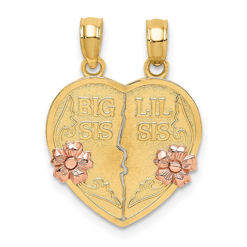 14K Bicolor-Gold BIG SIS-LIL SIS Herz-Anhänger zum Auseinanderbrechen