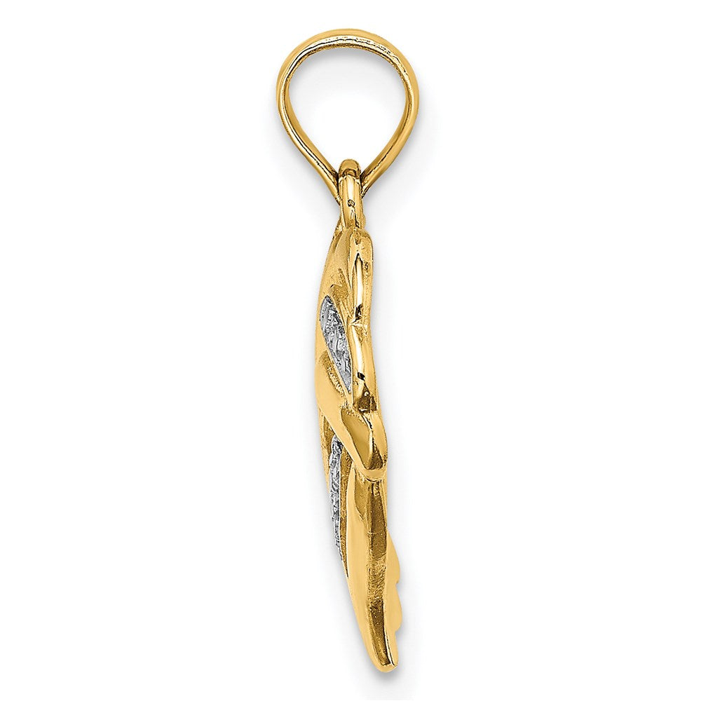 14K Gelb & Rhodium mit Weiß Strukturiert Herz Charm