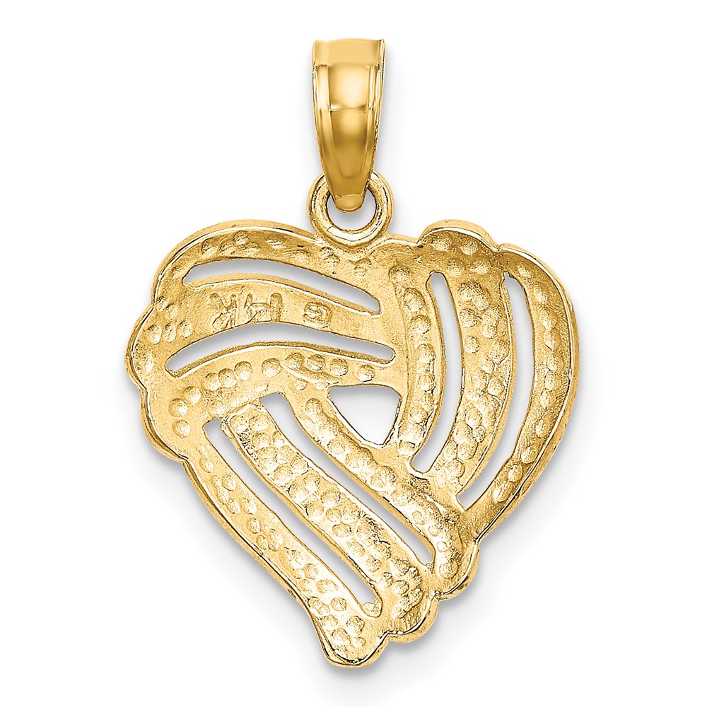 14K Gelb & Rhodium mit Weiß Strukturiert Herz Charm