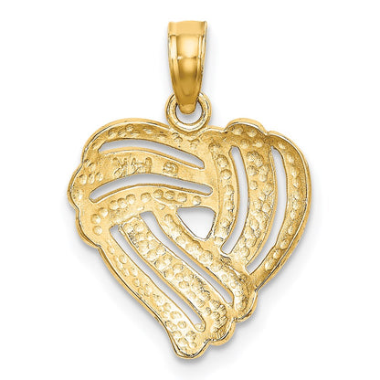 14K Gelb & Rhodium mit Weiß Strukturiert Herz Charm