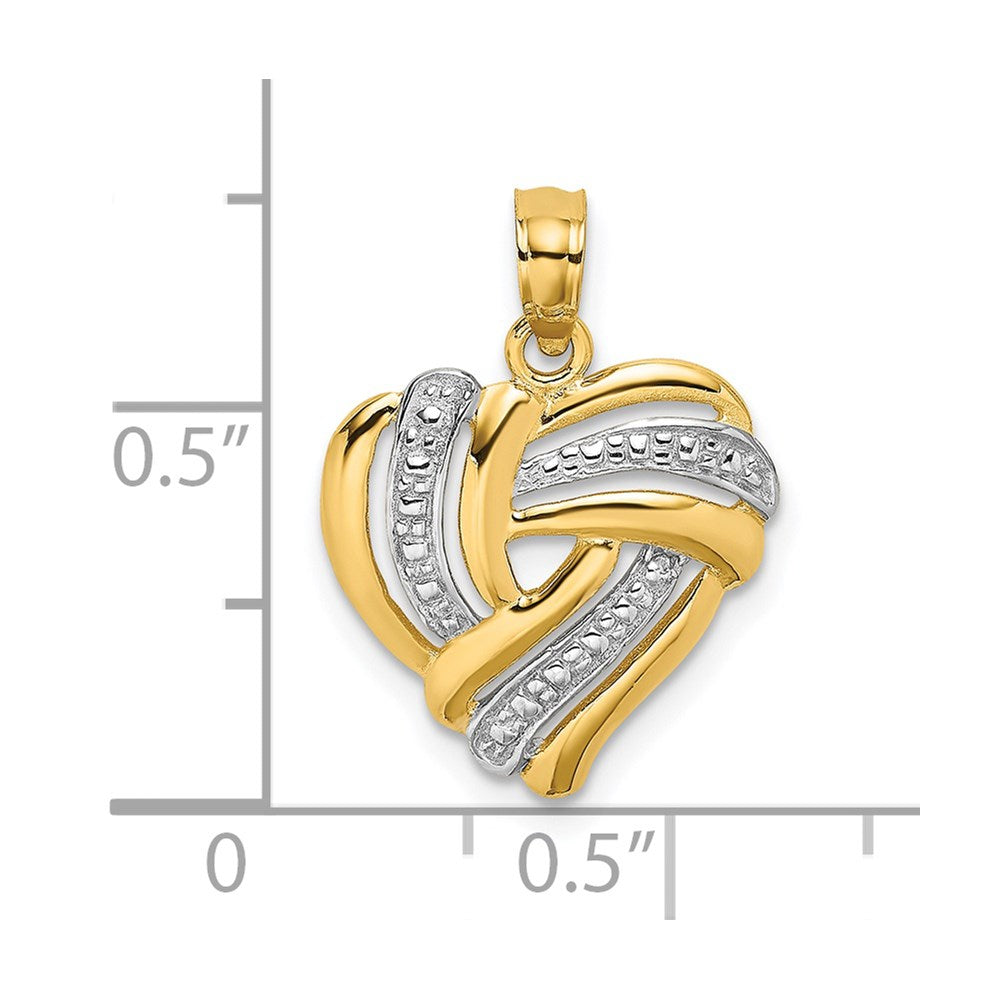 14K Gelb & Rhodium mit Weiß Strukturiert Herz Charm