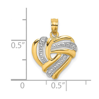14K Gelb & Rhodium mit Weiß Strukturiert Herz Charm
