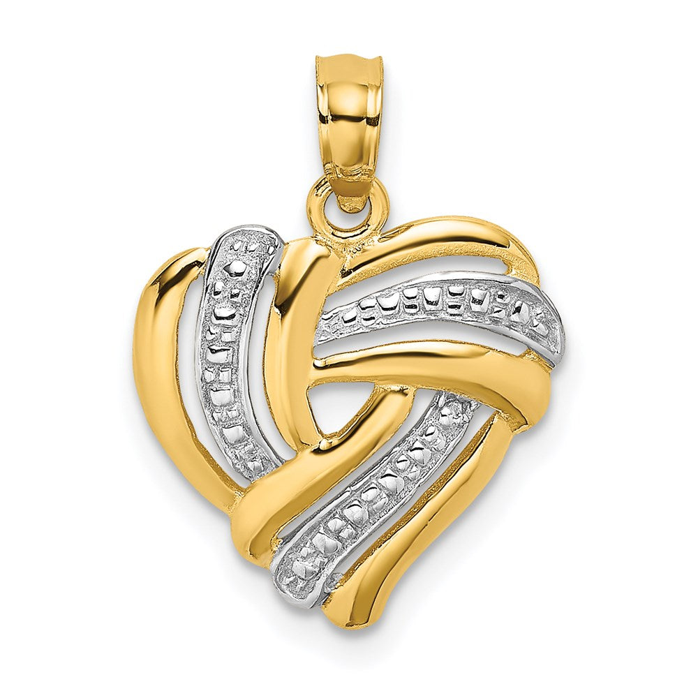 14K Gelb & Rhodium mit Weiß Strukturiert Herz Charm