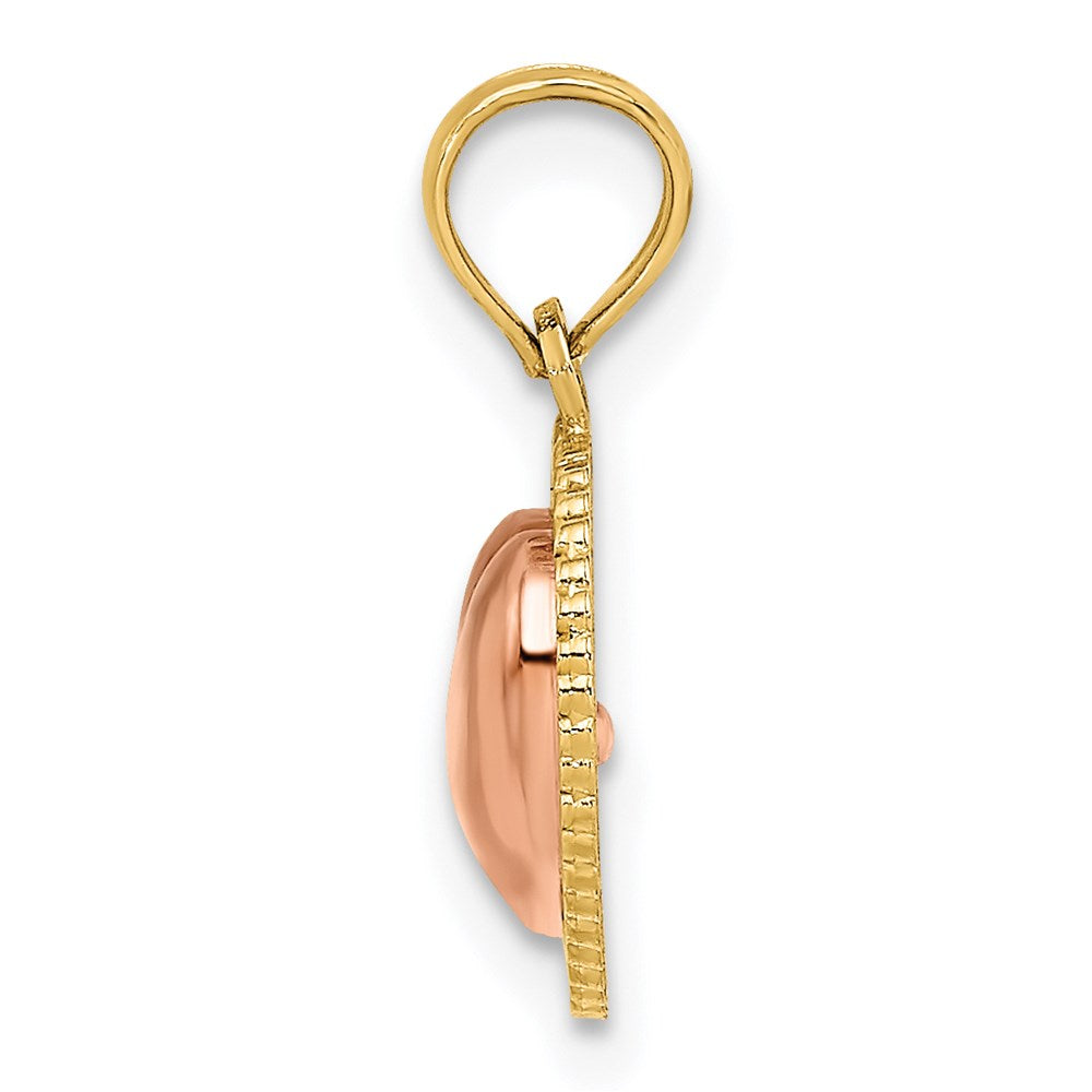 14K Bicolor Gelb und Roségold Poliert Herz Gekugelt Charm