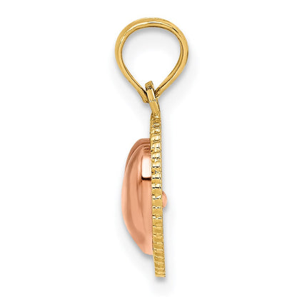 14K Bicolor Gelb und Roségold Poliert Herz Gekugelt Charm