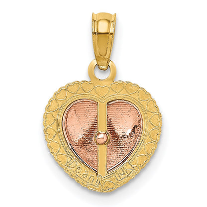 14K Bicolor Gelb und Roségold Poliert Herz Gekugelt Charm
