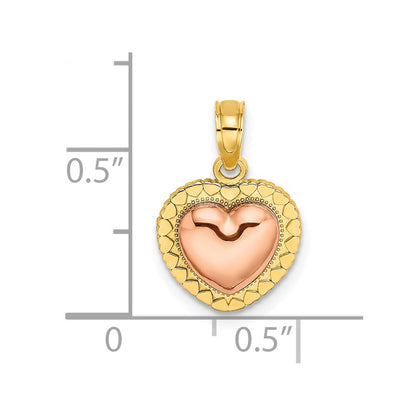 14K Bicolor Gelb und Roségold Poliert Herz Gekugelt Charm