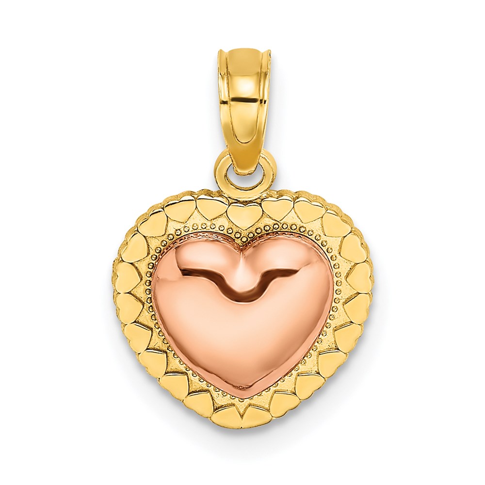 14K Bicolor Gelb und Roségold Poliert Herz Gekugelt Charm
