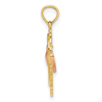 14K Zweifarbiges Gold Gelb- und Roségold Polierter Baumelnder Herz-in-Herz-Charm
