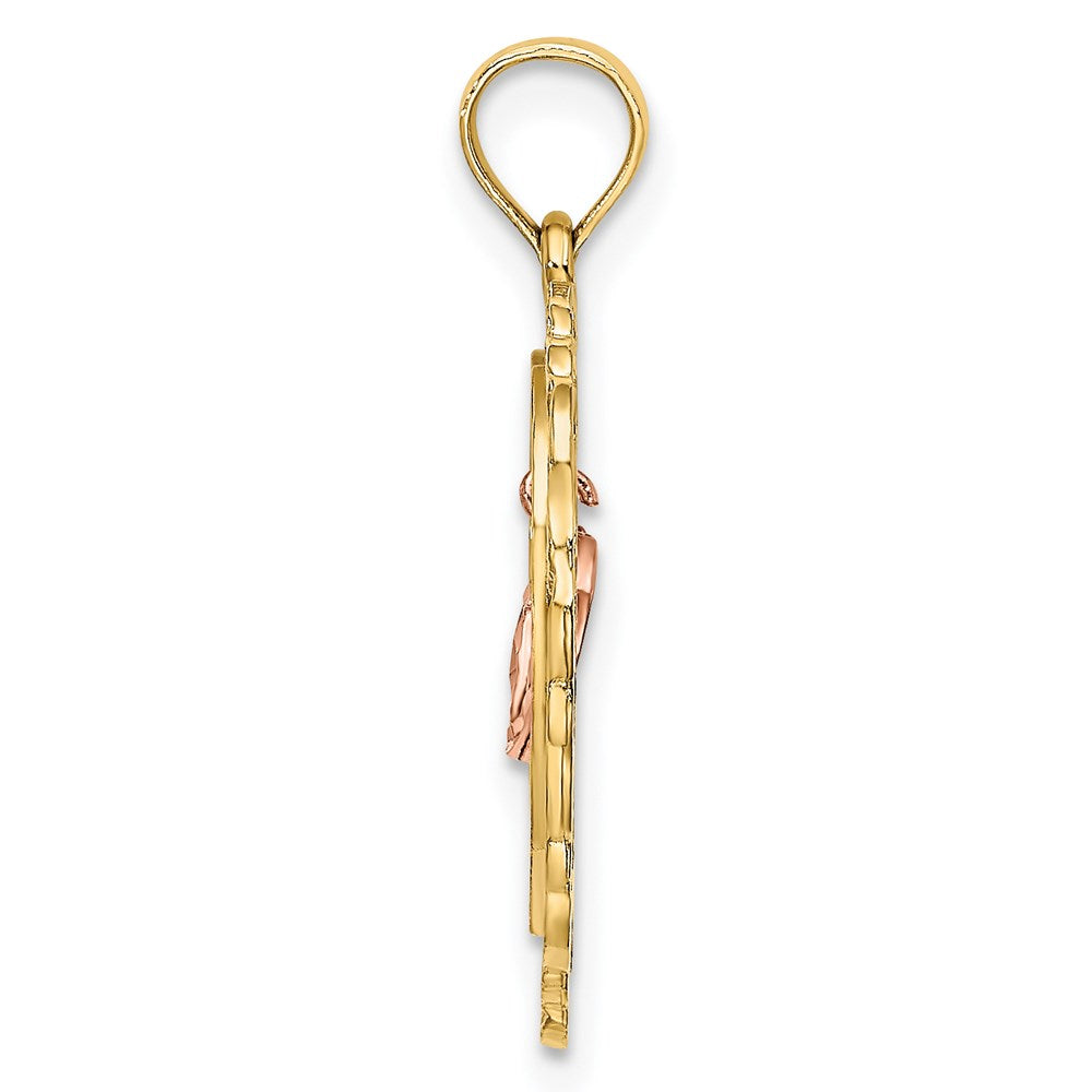 14K Bicolor-Gold Diamantierter Mini-Herz-im-Herz-Charm