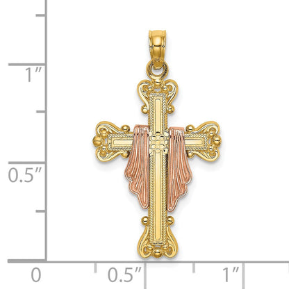 14K Bicolor Gold Kreuz-Charm mit Drapierung