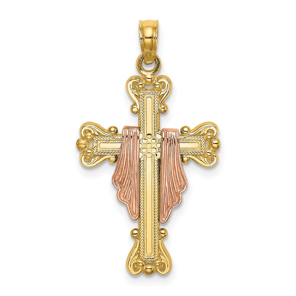 14K Bicolor Gold Kreuz-Charm mit Drapierung