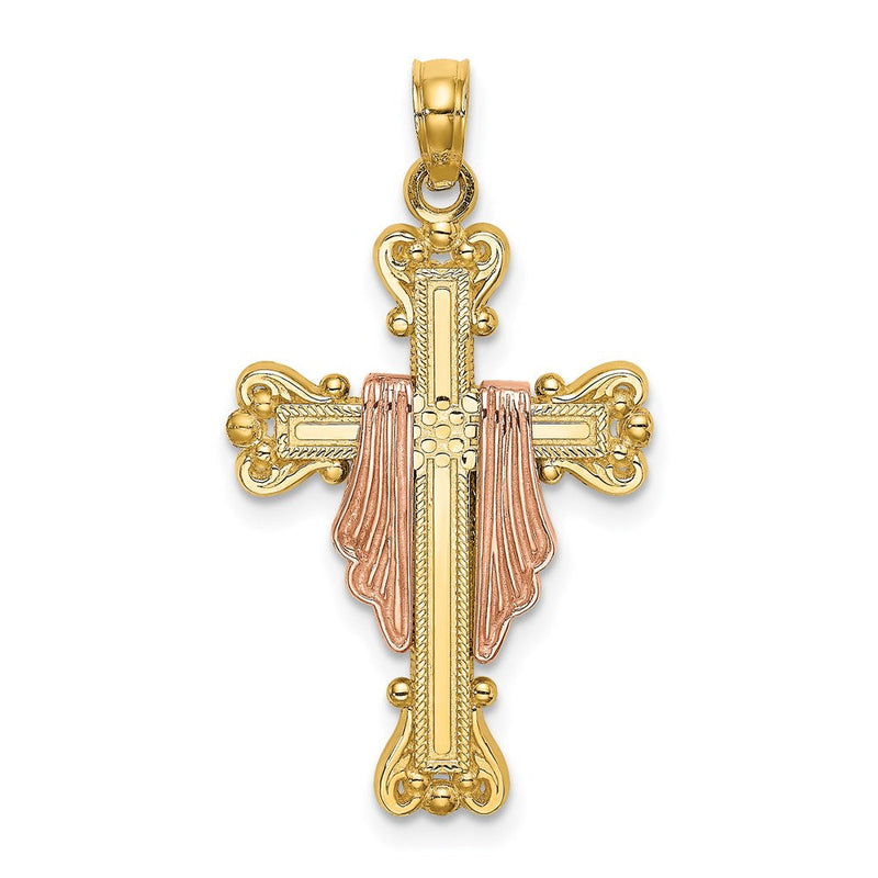 14K Bicolor Gold Kreuz-Charm mit Drapierung