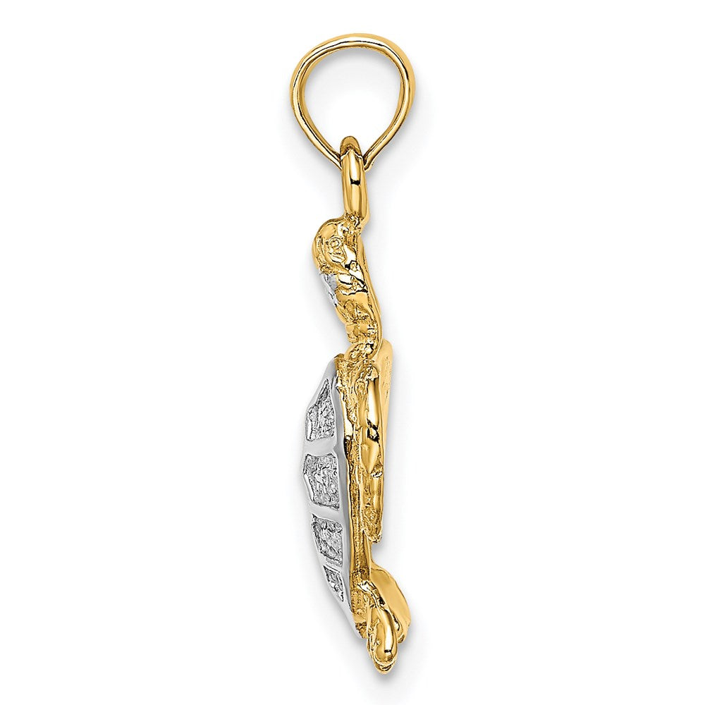 14K Gelb- und Rhodiumgold mit Weißrhodium Charm „Schwimmende Meeresschildkröte“