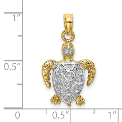 14K Gelb- und Rhodiumgold mit Weißrhodium Charm „Schwimmende Meeresschildkröte“