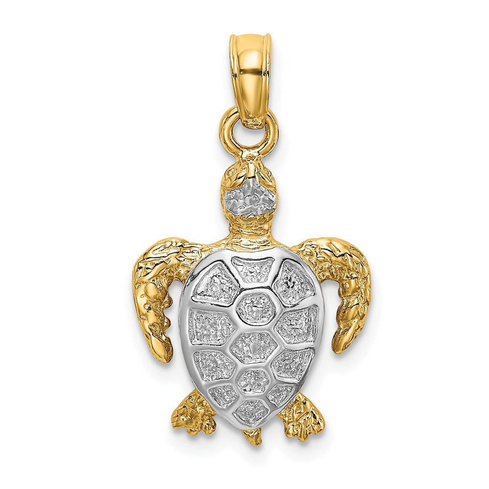 14K Gelb- und Rhodiumgold mit Weißrhodium Charm „Schwimmende Meeresschildkröte“