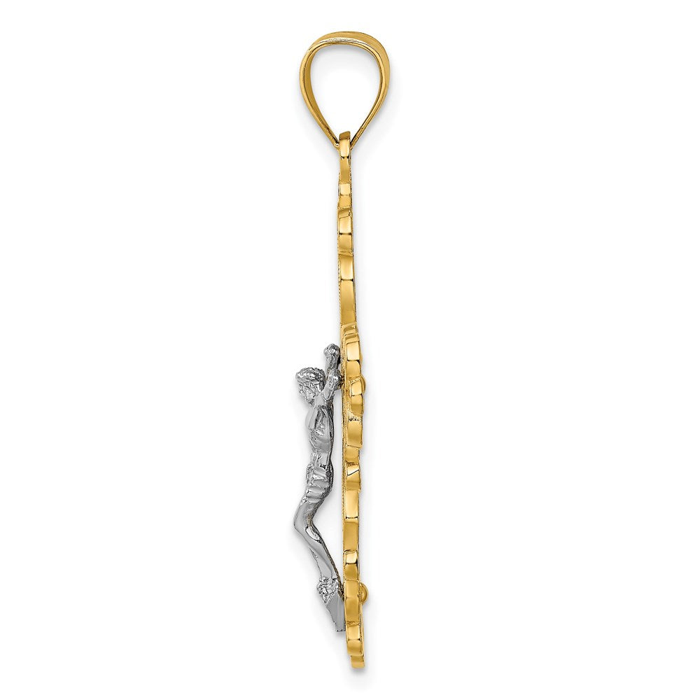 14K Bicolor-Gold mit Rhodium-Filigran-Kruzifix-Charm