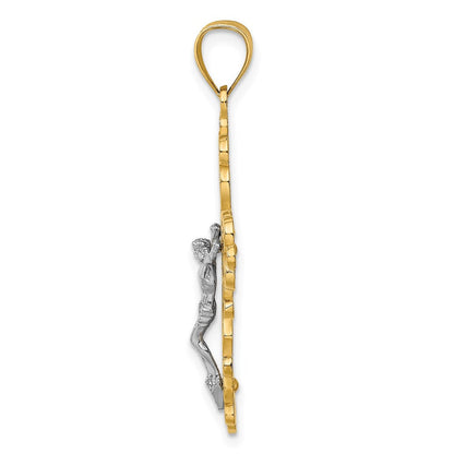 14K Bicolor-Gold mit Rhodium-Filigran-Kruzifix-Charm