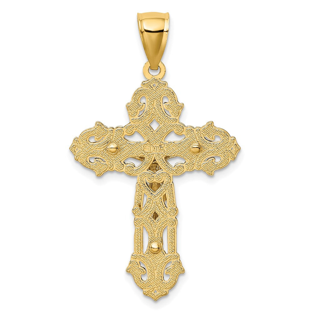 14 Karat Bicolor-Gold mit Rhodium-Beschichtung Kruzifix-Charm mit geschwungenen Spitzen