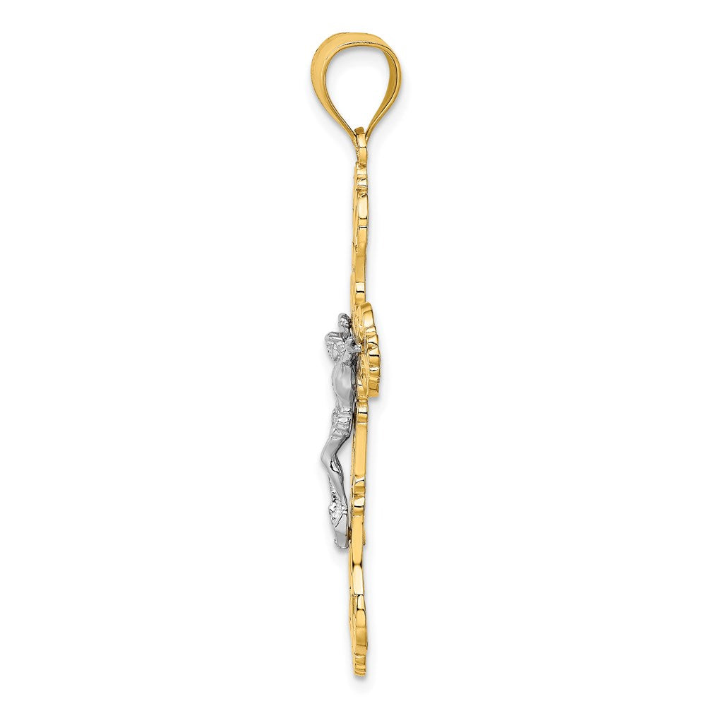 14K Bicolor Gold Kruzifix-Charm mit geschwungenen Enden