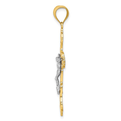 14K Bicolor Gold Kruzifix-Charm mit geschwungenen Enden
