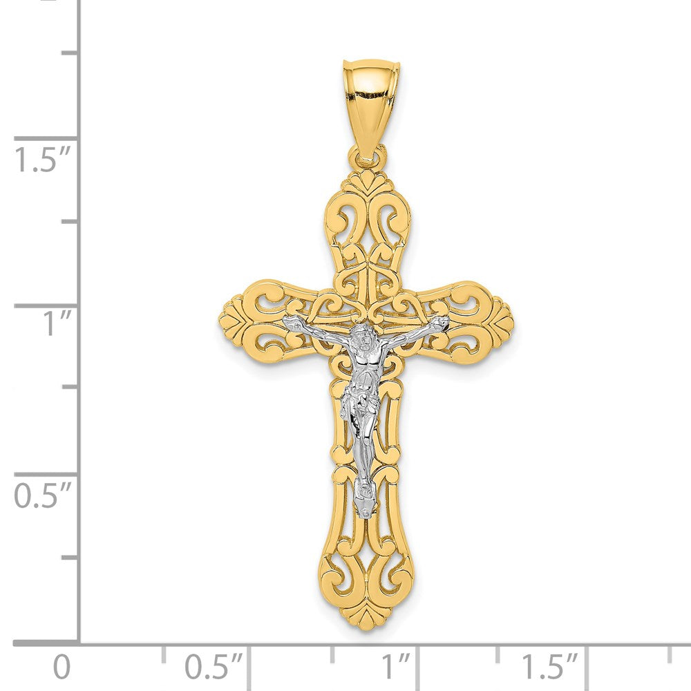 14K Bicolor Gold Kruzifix-Charm mit geschwungenen Enden