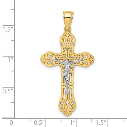 14K Bicolor Gold Kruzifix-Charm mit geschwungenen Enden