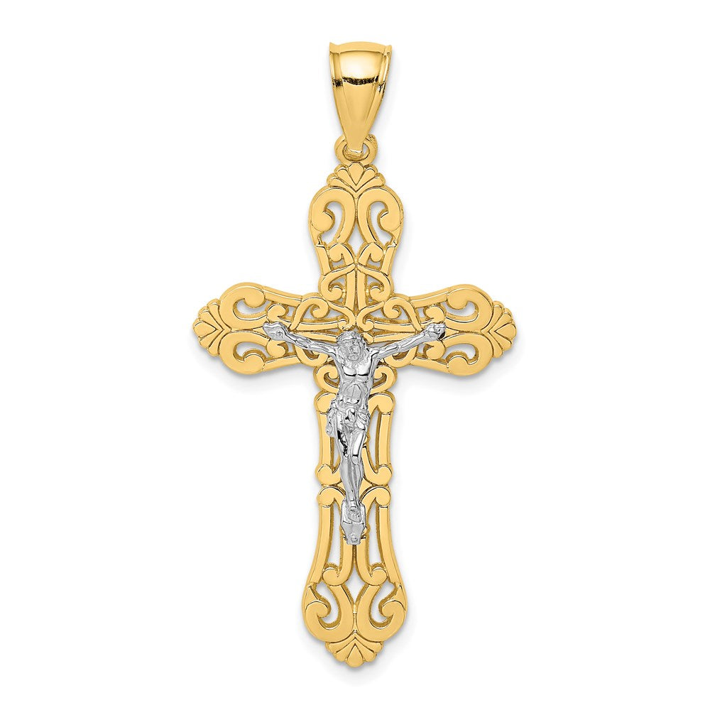 14K Bicolor Gold Kruzifix-Charm mit geschwungenen Enden