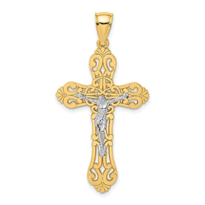 14K Bicolor Gold Kruzifix-Charm mit geschwungenen Enden