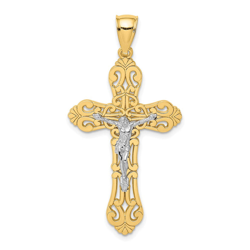 14K Bicolor Gold Kruzifix-Charm mit geschwungenen Enden