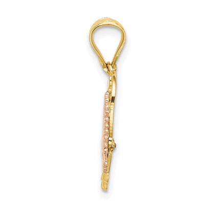 14K Bicolor-Gold mit Weißrhodium MADRE Herz mit Tauben Charm