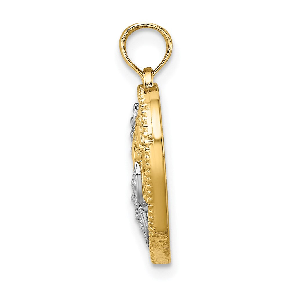 14K Gelb & Rhodium mit Strukturiert Herz Mama Charm
