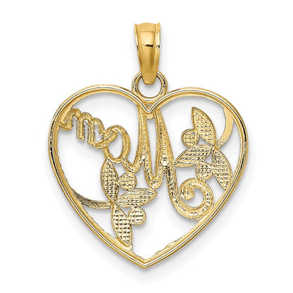 14K Gelb & Rhodium mit Strukturiert Herz Mama Charm