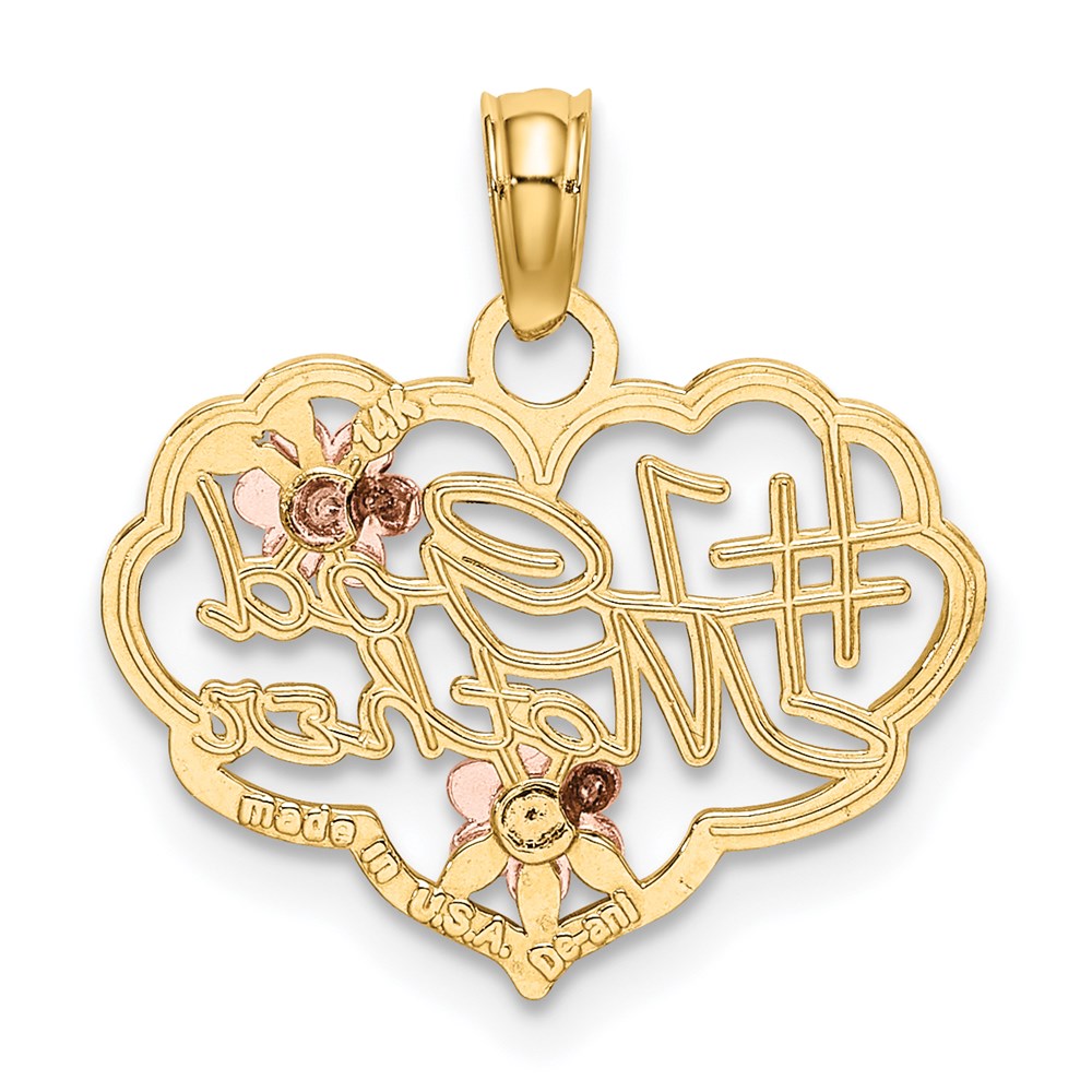 14K Bicolor Diamantiert #1 God Mutter in Herz Charm
