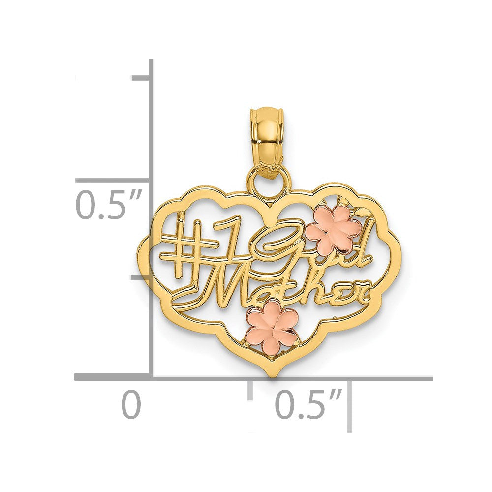 14K Bicolor Diamantiert #1 God Mutter in Herz Charm